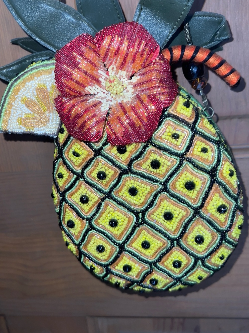 Mary Frances Beaded Pineapple Crossbody Bag in Yellow, Green, Red, Orange